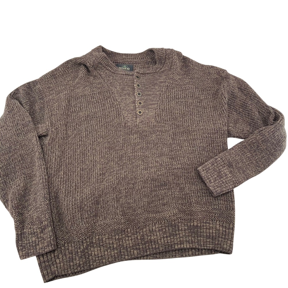 RedHead Mens XL Brown Marl Chunky Knit Henley Sweater Long Sleeve Button 2311